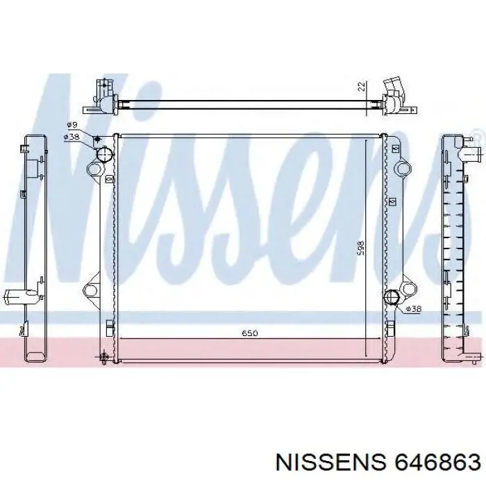 Radiador refrigeración del motor 646863 Nissens