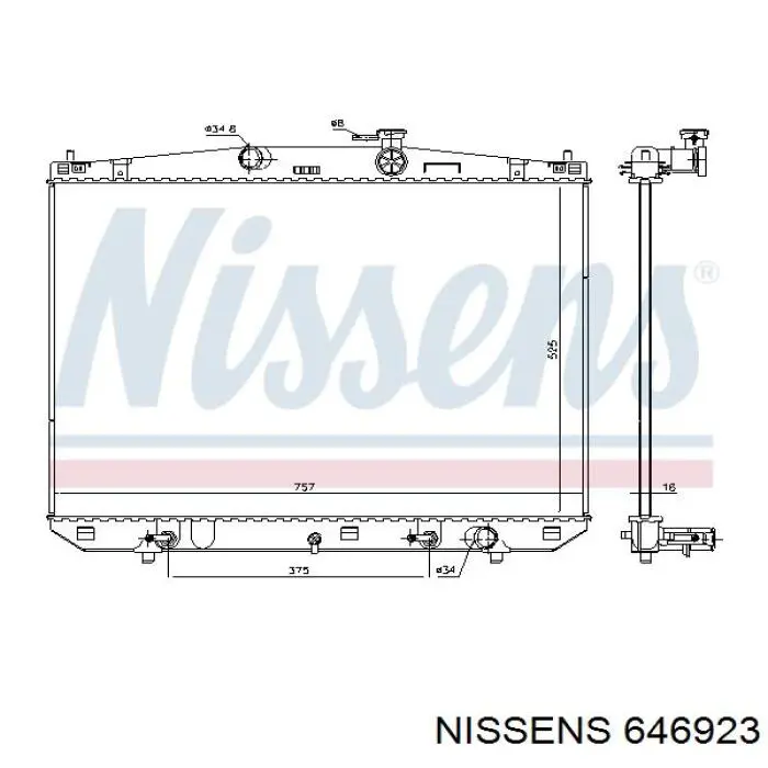 Radiador refrigeración del motor 646923 Nissens