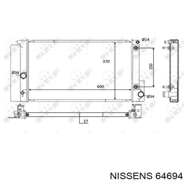Radiador refrigeración del motor 64694 Nissens
