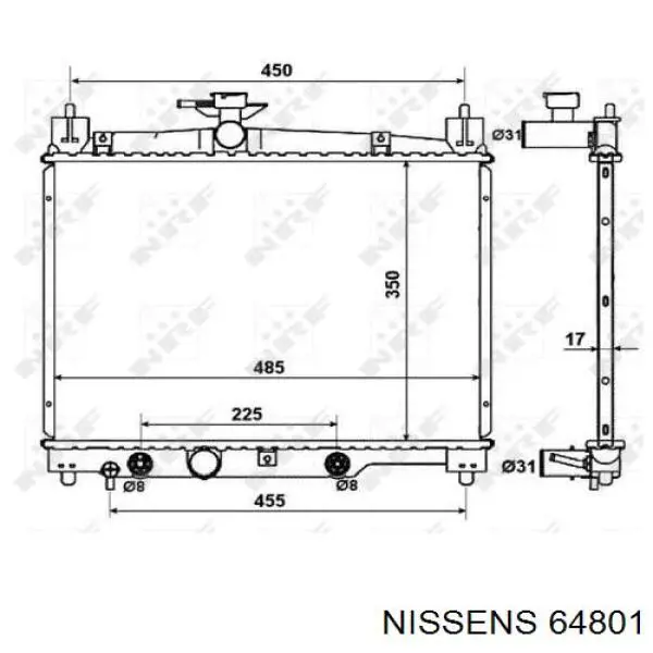 Radiador refrigeración del motor 64801 Nissens