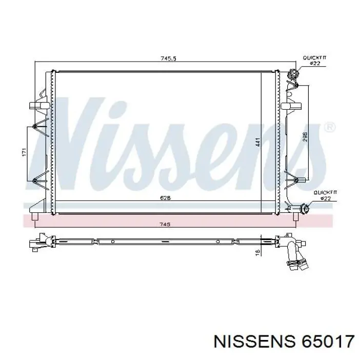 Radiador refrigeración del motor 65017 Nissens