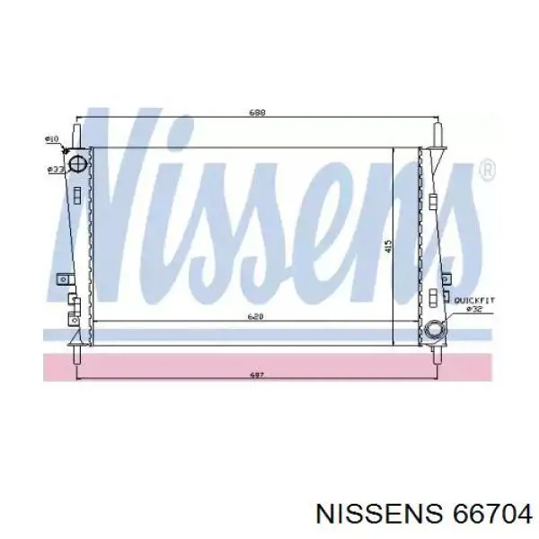 Radiador refrigeración del motor 66704 Nissens