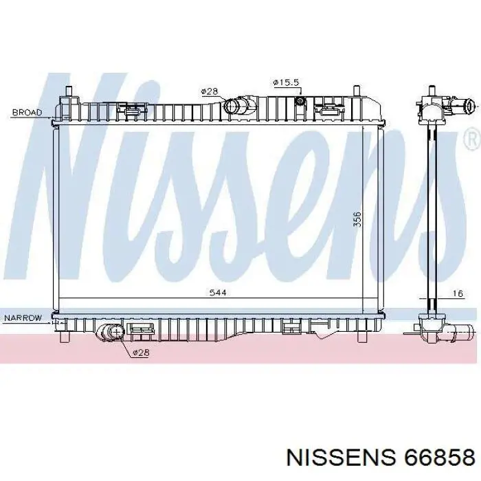 Radiador refrigeración del motor 66858 Nissens