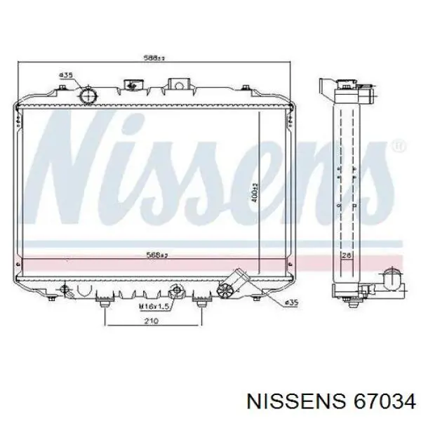 Radiador refrigeración del motor 67034 Nissens