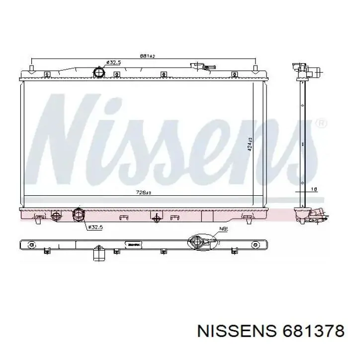Radiador refrigeración del motor 681378 Nissens