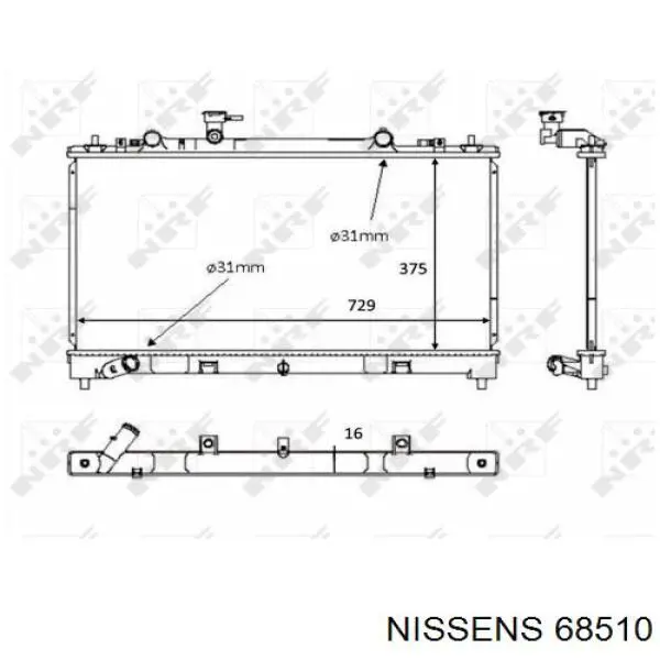 Radiador refrigeración del motor 68510 Nissens