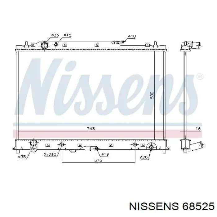 Radiador refrigeración del motor 68525 Nissens
