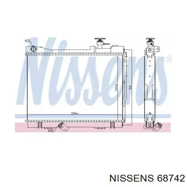 Radiador refrigeración del motor 68742 Nissens
