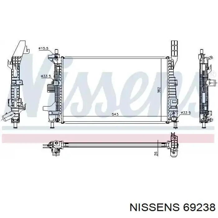 69238 Nissens radiador de esfriamento de motor