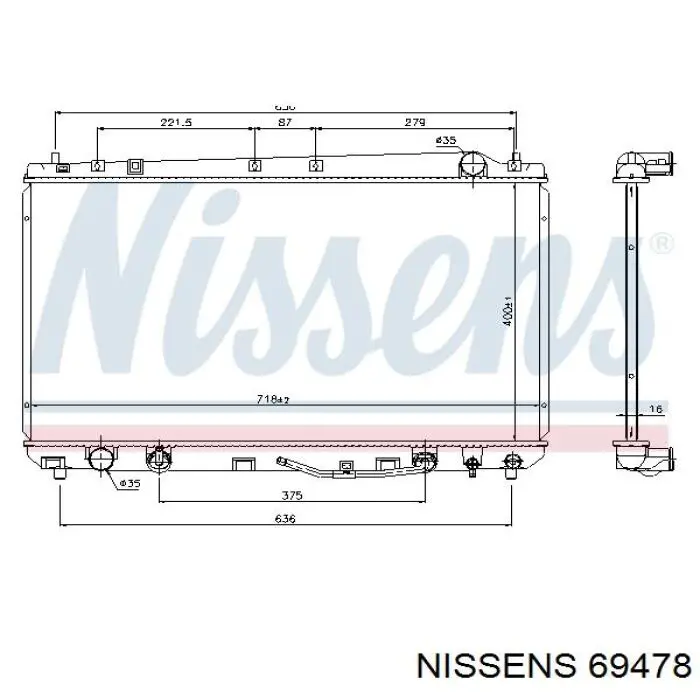 Radiador refrigeración del motor 69478 Nissens