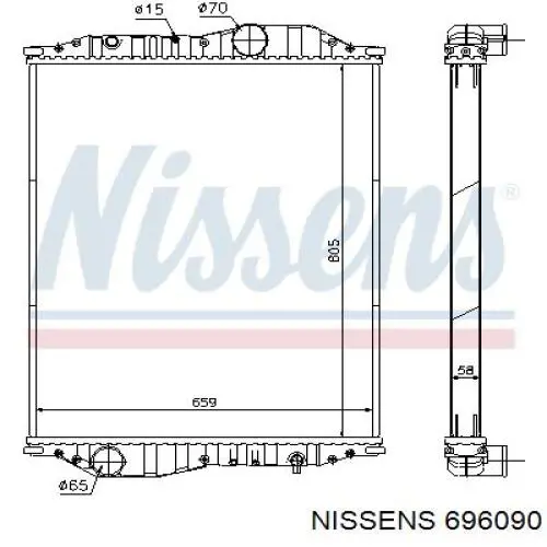 Radiador refrigeración del motor 696090 Nissens