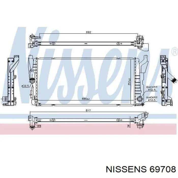 Radiador refrigeración del motor 69708 Nissens