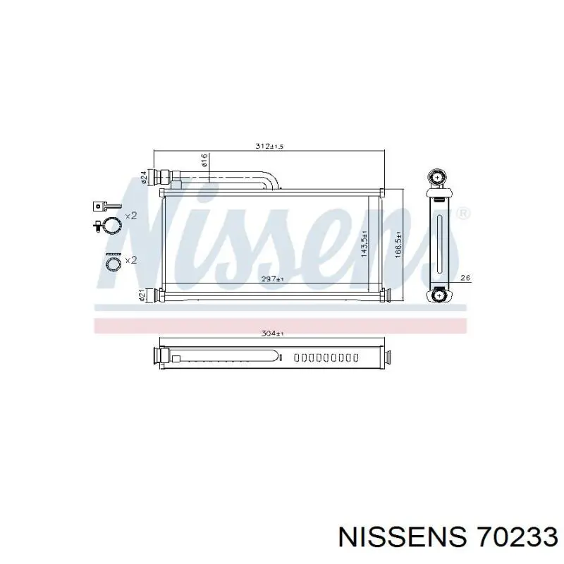 70233 Nissens radiador de forno (de aquecedor)