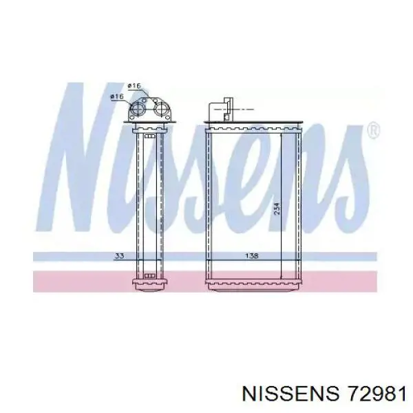 Радиатор печки 72981 Nissens