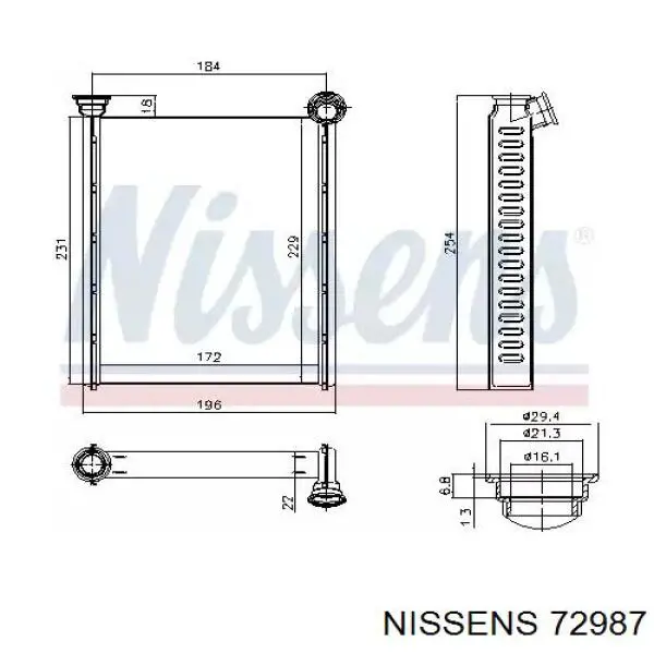 72987 Nissens radiador de forno (de aquecedor)