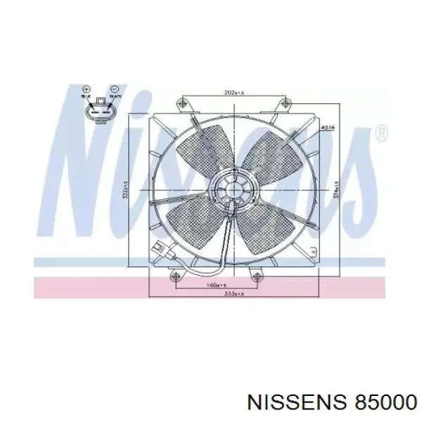 Диффузор радиатора охлаждения, в сборе с мотором и крыльчаткой Nissens 85000