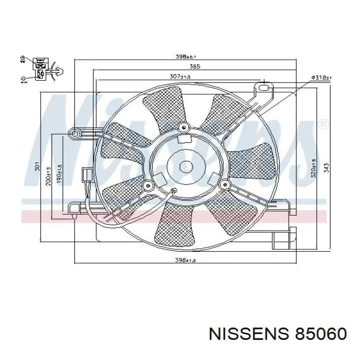 Difusor de radiador, ventilador de refrigeración, condensador del aire acondicionado, completo con motor y rodete 85060 Nissens