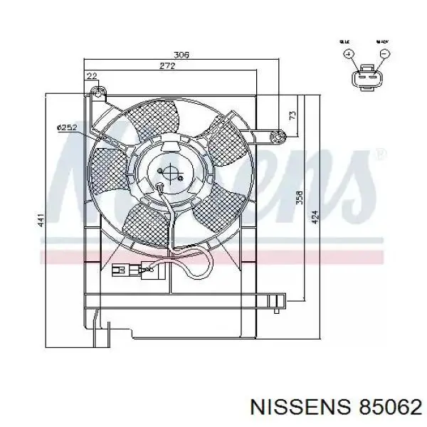 Диффузор радиатора кондиционера, в сборе с крыльчаткой и мотором Nissens 85062