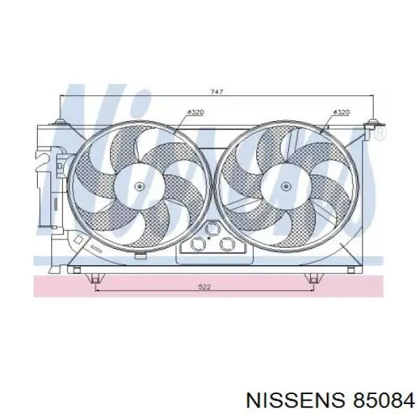 Диффузор вентилятора в сборе с мотором и крыльчаткой 85084 Nissens