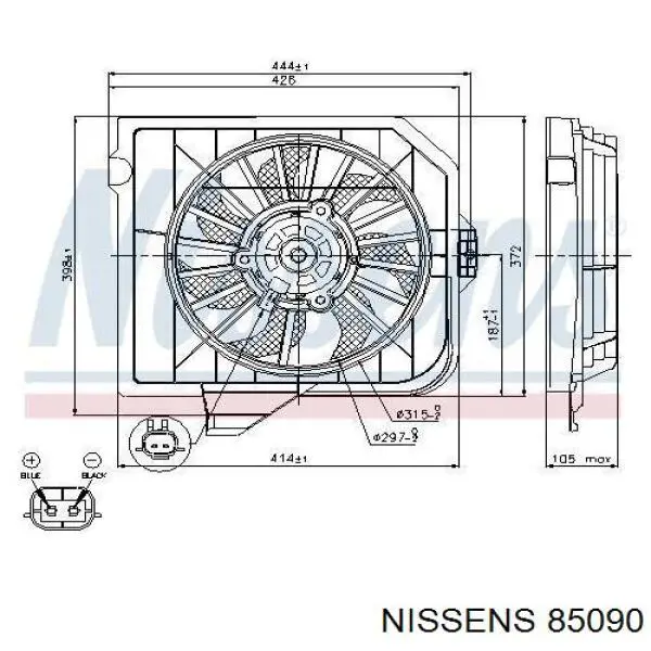 85090 Nissens электровентилятор охлаждения в сборе (мотор+крыльчатка правый)