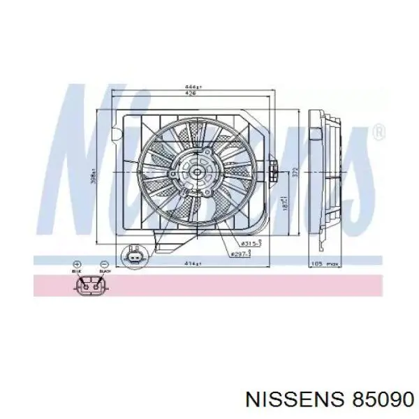 Ventilador (rodete +motor) refrigeración del motor con electromotor derecho 85090 Nissens