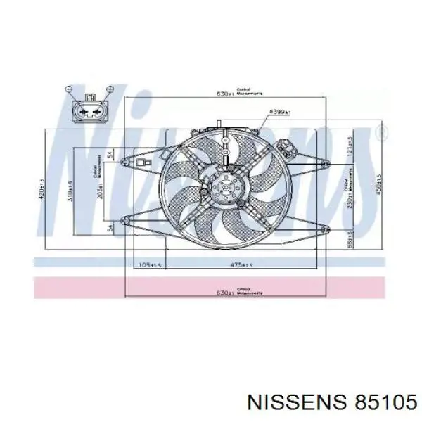 85105 Nissens диффузор радиатора охлаждения, в сборе с мотором и крыльчаткой
