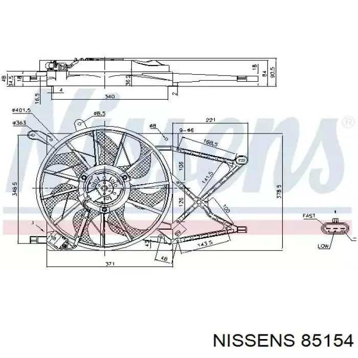 85154 Nissens диффузор радиатора охлаждения, в сборе с мотором и крыльчаткой