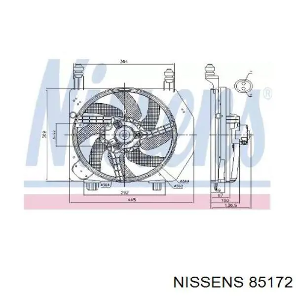 85172 Nissens диффузор радиатора охлаждения, в сборе с мотором и крыльчаткой