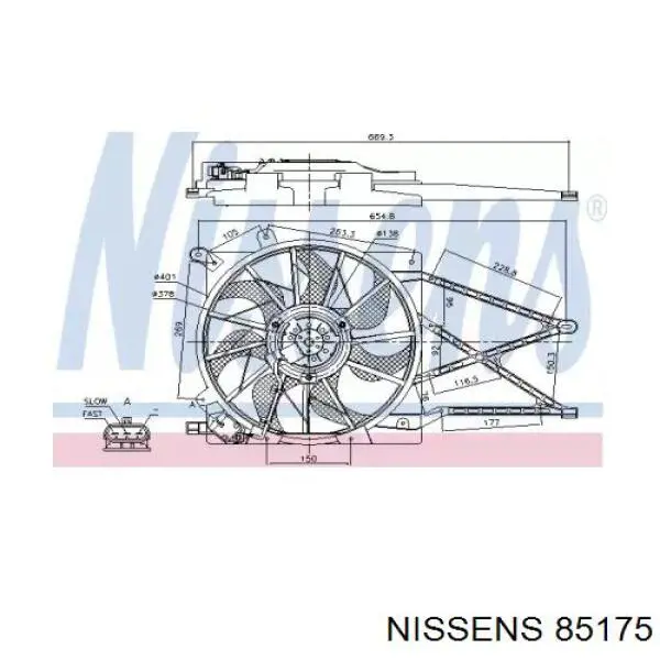 85175 Nissens диффузор радиатора охлаждения, в сборе с мотором и крыльчаткой