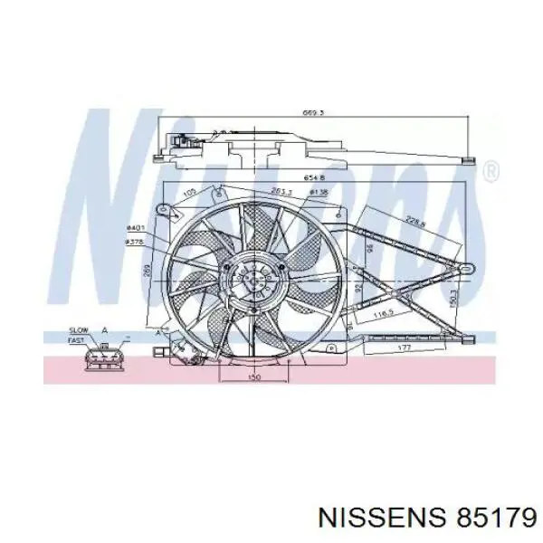 85179 Nissens диффузор радиатора охлаждения, в сборе с мотором и крыльчаткой