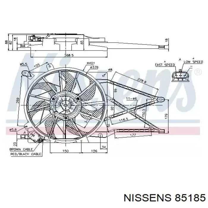 85185 Nissens диффузор радиатора охлаждения, в сборе с мотором и крыльчаткой