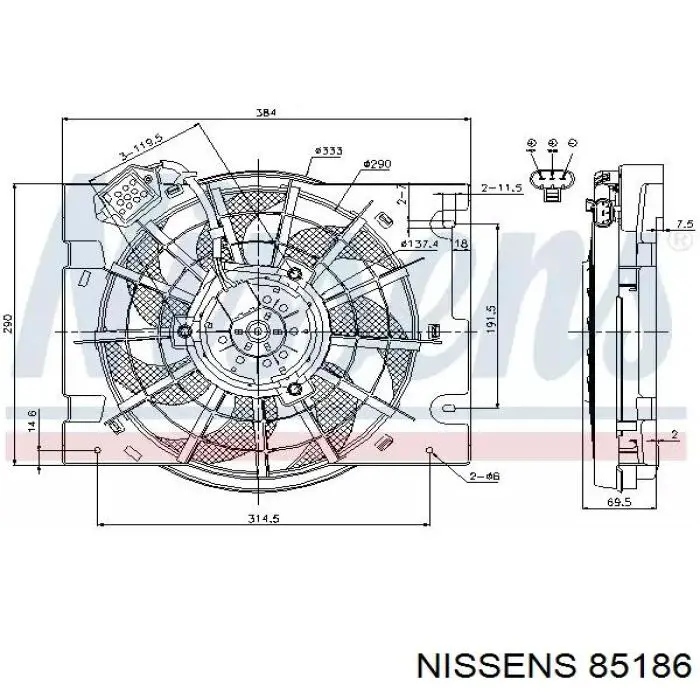 85186 Nissens диффузор радиатора охлаждения, в сборе с мотором и крыльчаткой