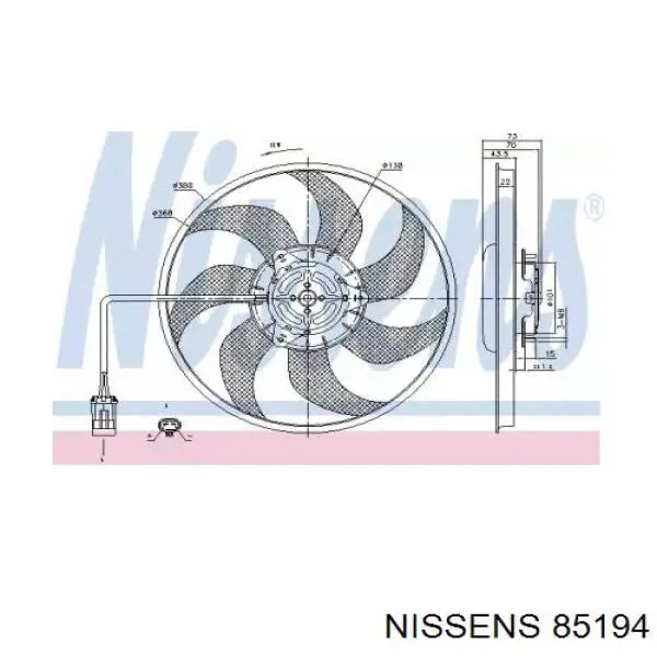 85194 Nissens электровентилятор охлаждения в сборе (мотор+крыльчатка правый)
