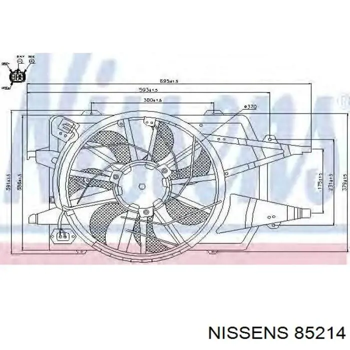 Difusor de radiador, ventilador de refrigeración, condensador del aire acondicionado, completo con motor y rodete 85214 Nissens