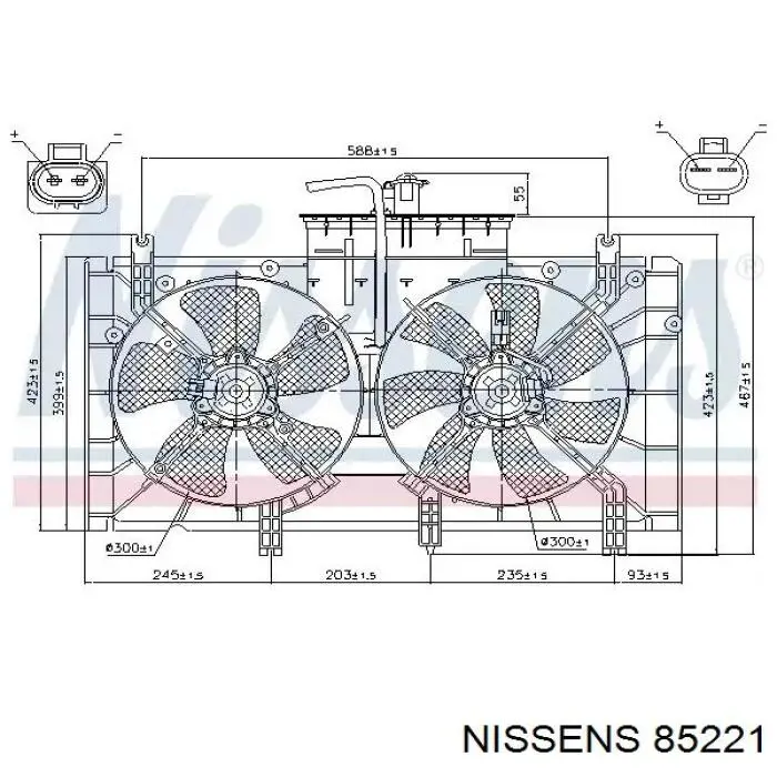85221 Nissens диффузор радиатора охлаждения, в сборе с мотором и крыльчаткой