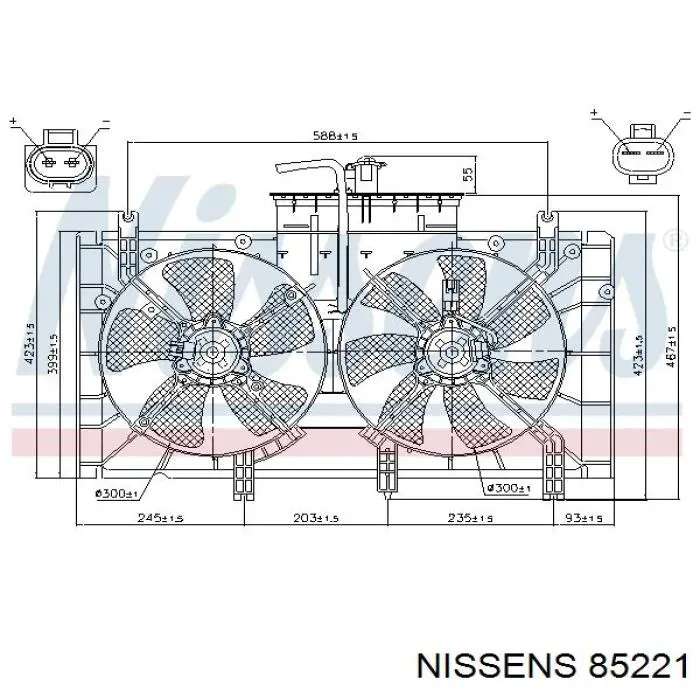 Difusor de radiador, ventilador de refrigeración, condensador del aire acondicionado, completo con motor y rodete 85221 Nissens