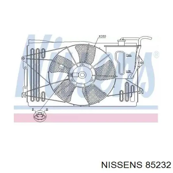 Difusor de radiador, ventilador de refrigeración, condensador del aire acondicionado, completo con motor y rodete 85232 Nissens