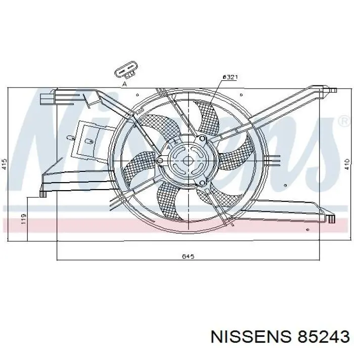 85243 Nissens диффузор радиатора охлаждения, в сборе с мотором и крыльчаткой