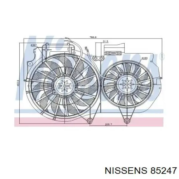 Difusor de radiador, ventilador de refrigeración, condensador del aire acondicionado, completo con motor y rodete 85247 Nissens
