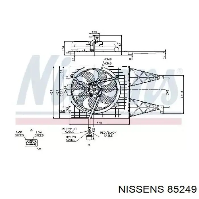 85249 Nissens диффузор радиатора охлаждения, в сборе с мотором и крыльчаткой