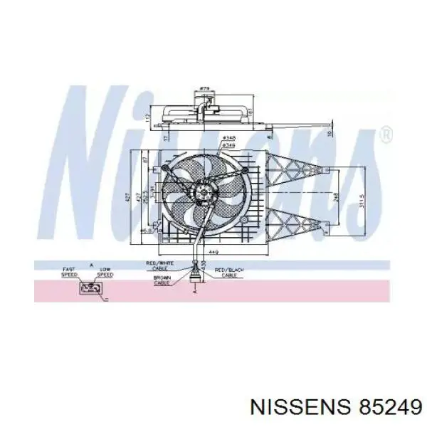 Difusor de radiador, ventilador de refrigeración, condensador del aire acondicionado, completo con motor y rodete 85249 Nissens
