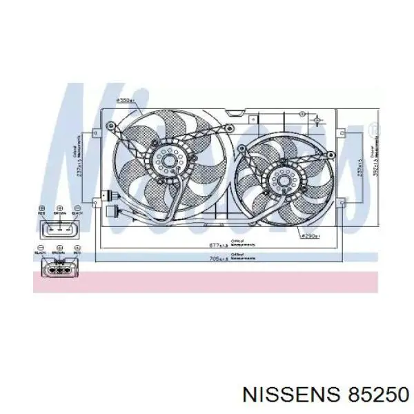 85250 Nissens диффузор радиатора охлаждения, в сборе с мотором и крыльчаткой
