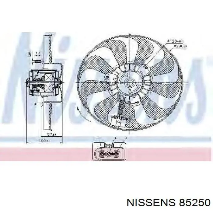 Difusor de radiador, ventilador de refrigeración, condensador del aire acondicionado, completo con motor y rodete 85250 Nissens