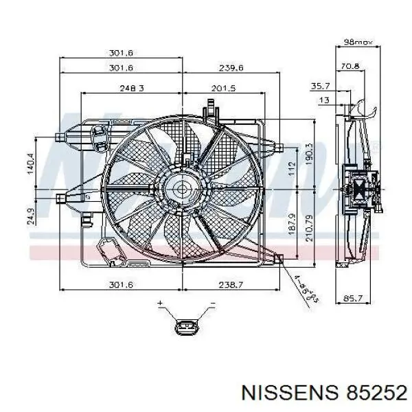 Difusor de radiador, ventilador de refrigeración, condensador del aire acondicionado, completo con motor y rodete 85252 Nissens