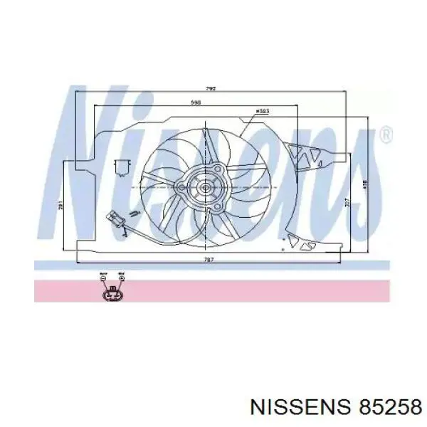 85258 Nissens диффузор радиатора охлаждения, в сборе с мотором и крыльчаткой