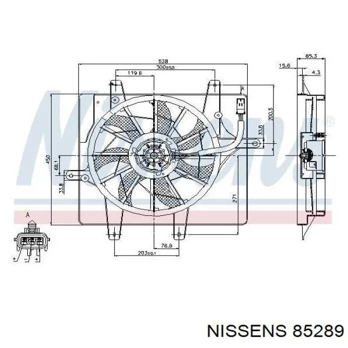 Difusor de radiador, ventilador de refrigeración, condensador del aire acondicionado, completo con motor y rodete 85289 Nissens