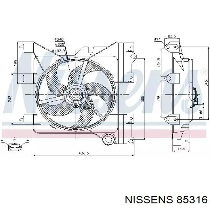 Диффузор радиатора охлаждения, в сборе с мотором и крыльчаткой Nissens 85316
