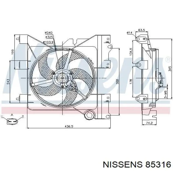 Difusor de radiador, ventilador de refrigeración, condensador del aire acondicionado, completo con motor y rodete 85316 Nissens