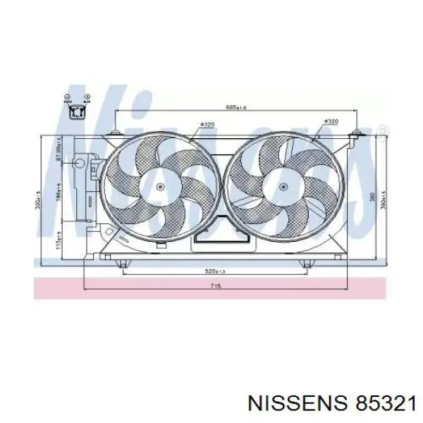85321 Nissens диффузор радиатора охлаждения, в сборе с мотором и крыльчаткой