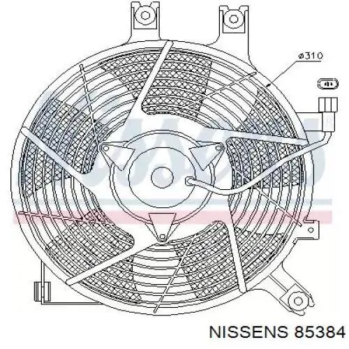 Диффузор радиатора кондиционера, в сборе с крыльчаткой и мотором Nissens 85384